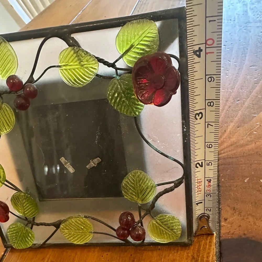 Decorative Glass Photo Frame Set with Green and Red Accents Plus 2 Voltives
